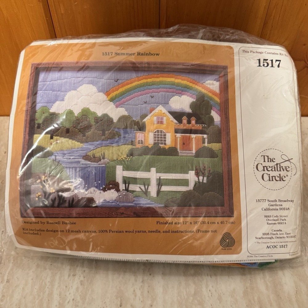 Vintage 1984 Creative Circle 1517 Summer Rainbow Crewel Needlework Kit Bushee